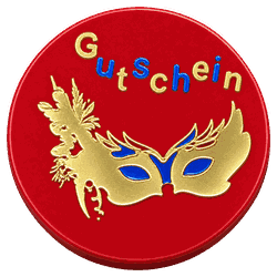 Faschingsmarke mit Maske, Rot, Aufschrift Gutschein
