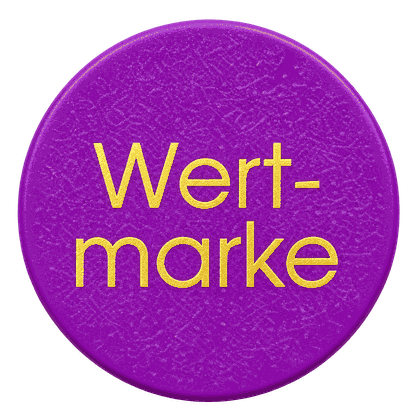 Lilafarbene Wertmarke mit goldgeprägter Aufschrift Wertmarke